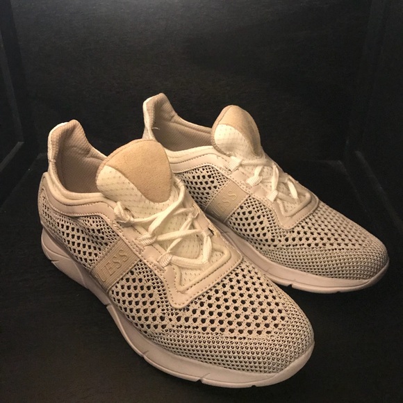 Guess Shoes - GUESS White & Tan Mesh Sneakers